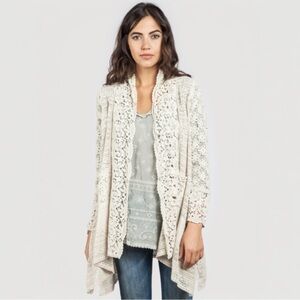 Johnny Was Cream Lace crochet open kimono cardigan